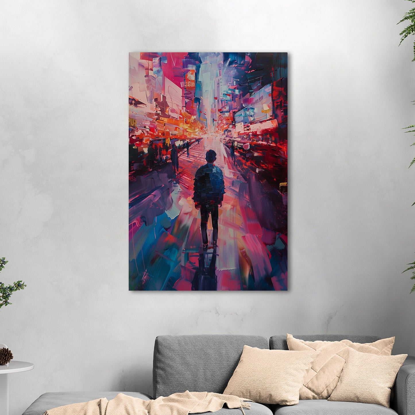 Impressionistic Painting of Modern City in Vibrant Pinks and Blues - Embrace the Vision