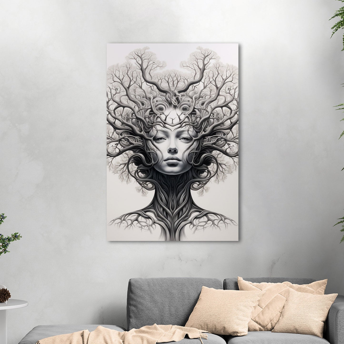 Sleek black and white tree artwork, elegance - Botanical Noir