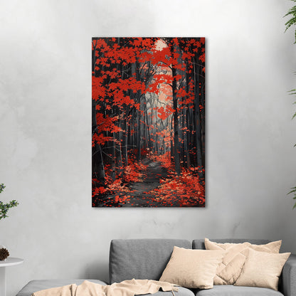 Japanese red maple grove, golden rays, handmade - Elevate Your Space