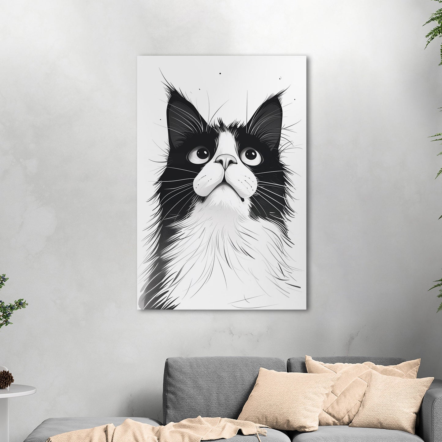 Black and White Cat Pencil Drawing - Curious Cat's Monochrome Gaze