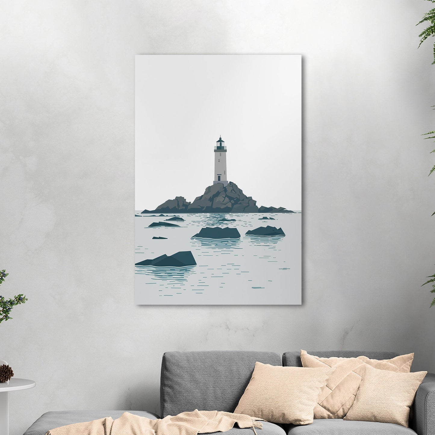 Minimalist Lighthouse Art in Retro Colors - Coastal Dreamer