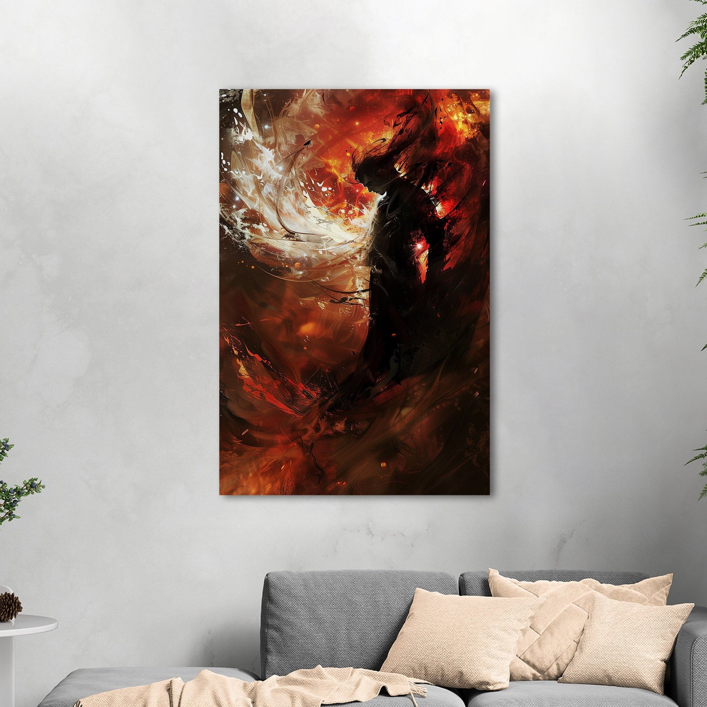 Digital Art Demonic figure in a swirl of fire - Swanland's Existential Awakening