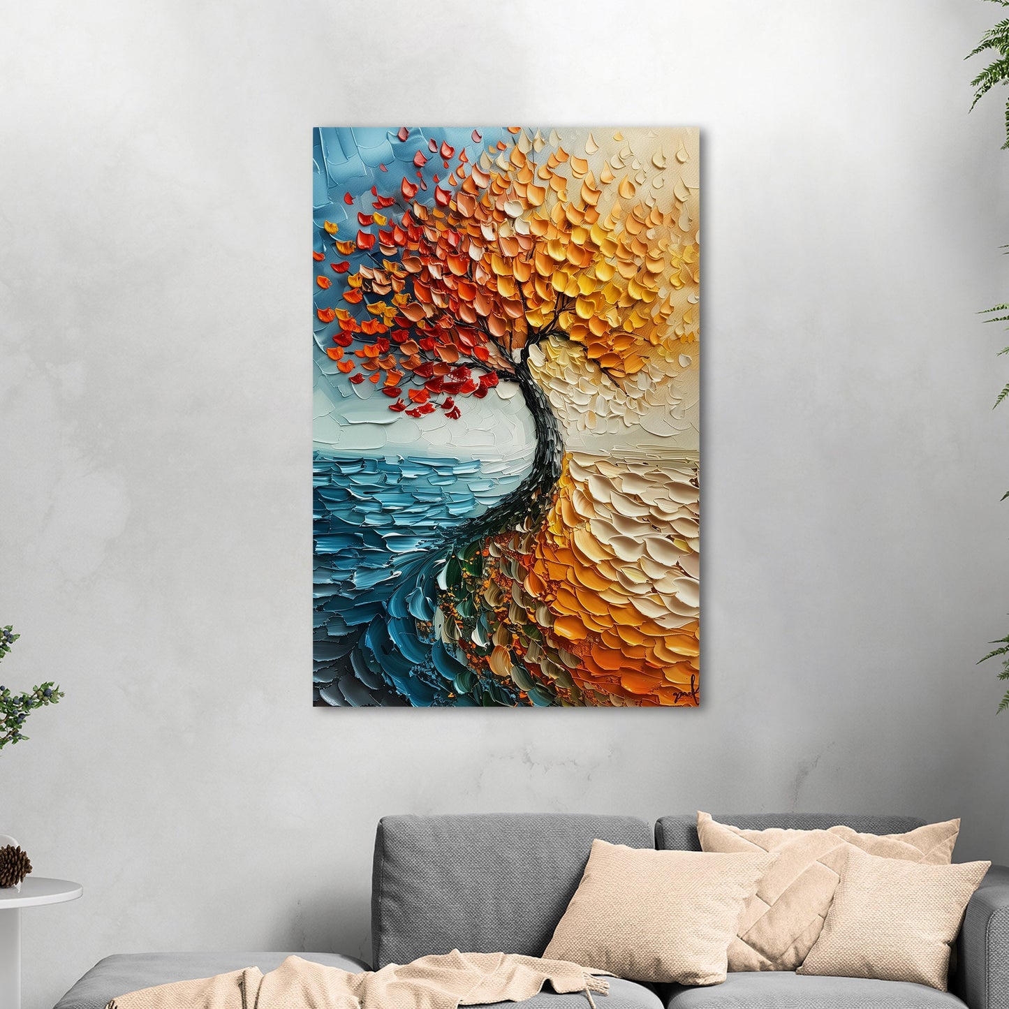 Stylized Tree of Life in Blues and Orange - Energy Elation