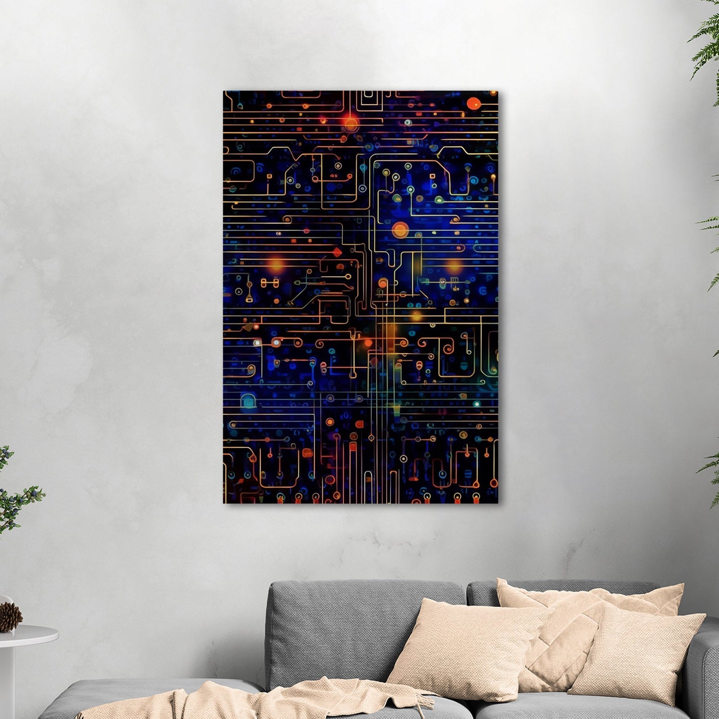 Impressionistic Circuit Board Painting - Binary Circuitry Revival