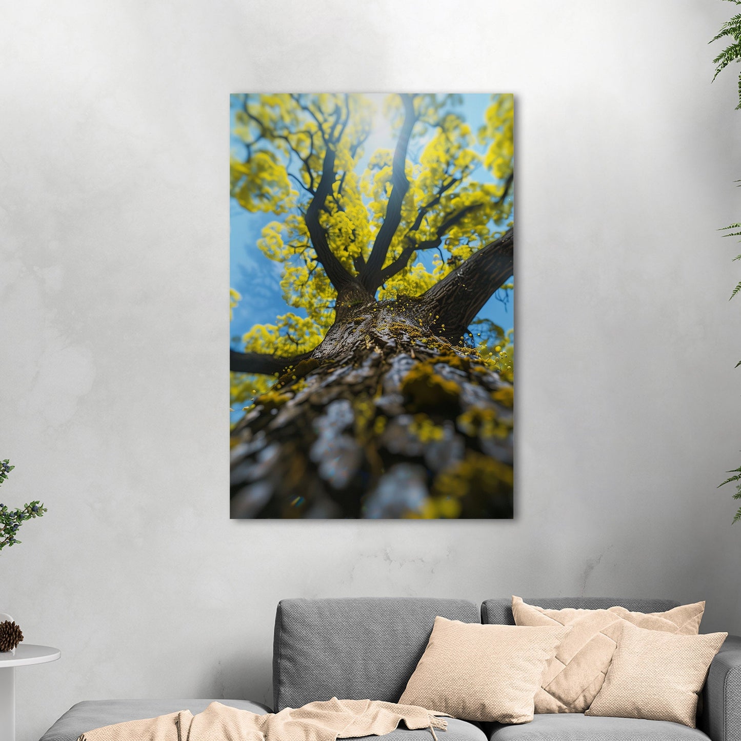 Photorealistic View of Tree Trunk, Branches and Sky - Enchanted Tree Under Sunlit Sky