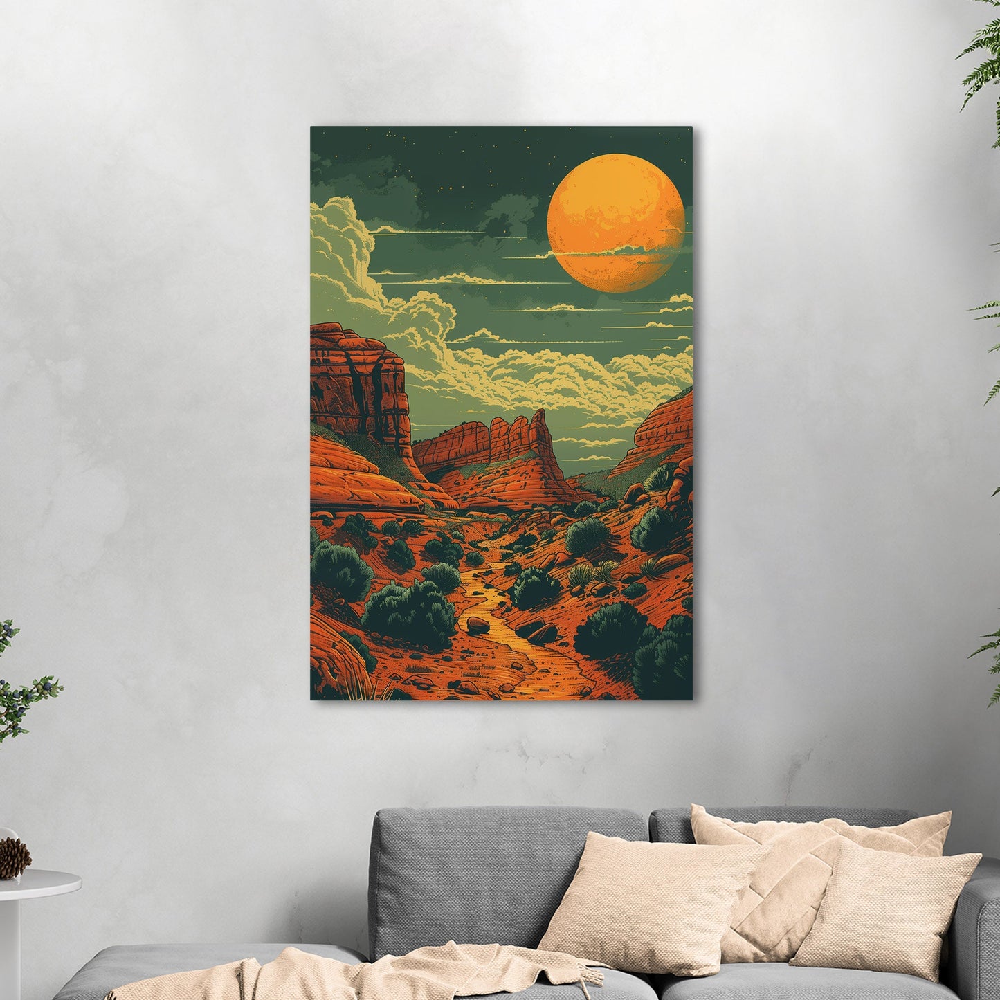 Red Rocks Desert Stylized Illustration - Red Reverie