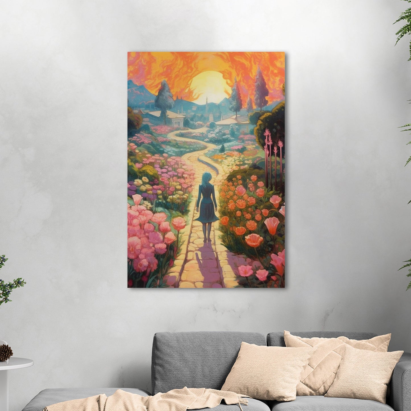 Child's Room Whimsical Fairytale Watercolor Landscape - Enchanted Floral Pathways