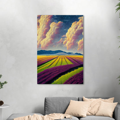 Surreal Whimsical Grape Fields Landscape Illustration - The Grape Sky