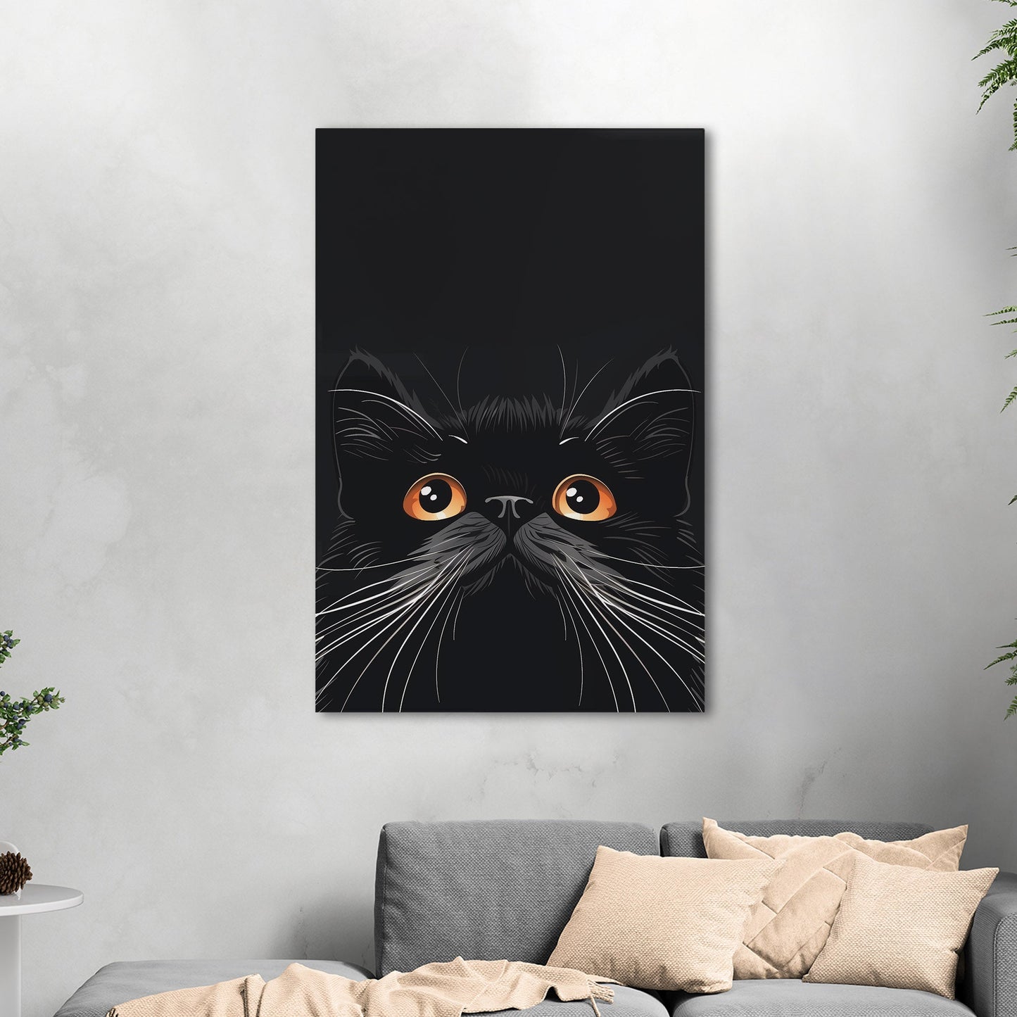 Black cat closeup face portrait on black background - Elegant Feline Minimalism