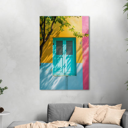 Stylized Window Shutters in Multi-Colored Wall - Elegant Aura