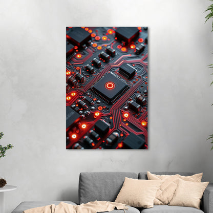 3d Digital art render of a future tech motherboard - Emerald Circuitry: Red Pulse