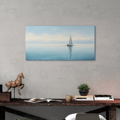 Tranquil seascape with solitary sailboat - Peaceful Horizon