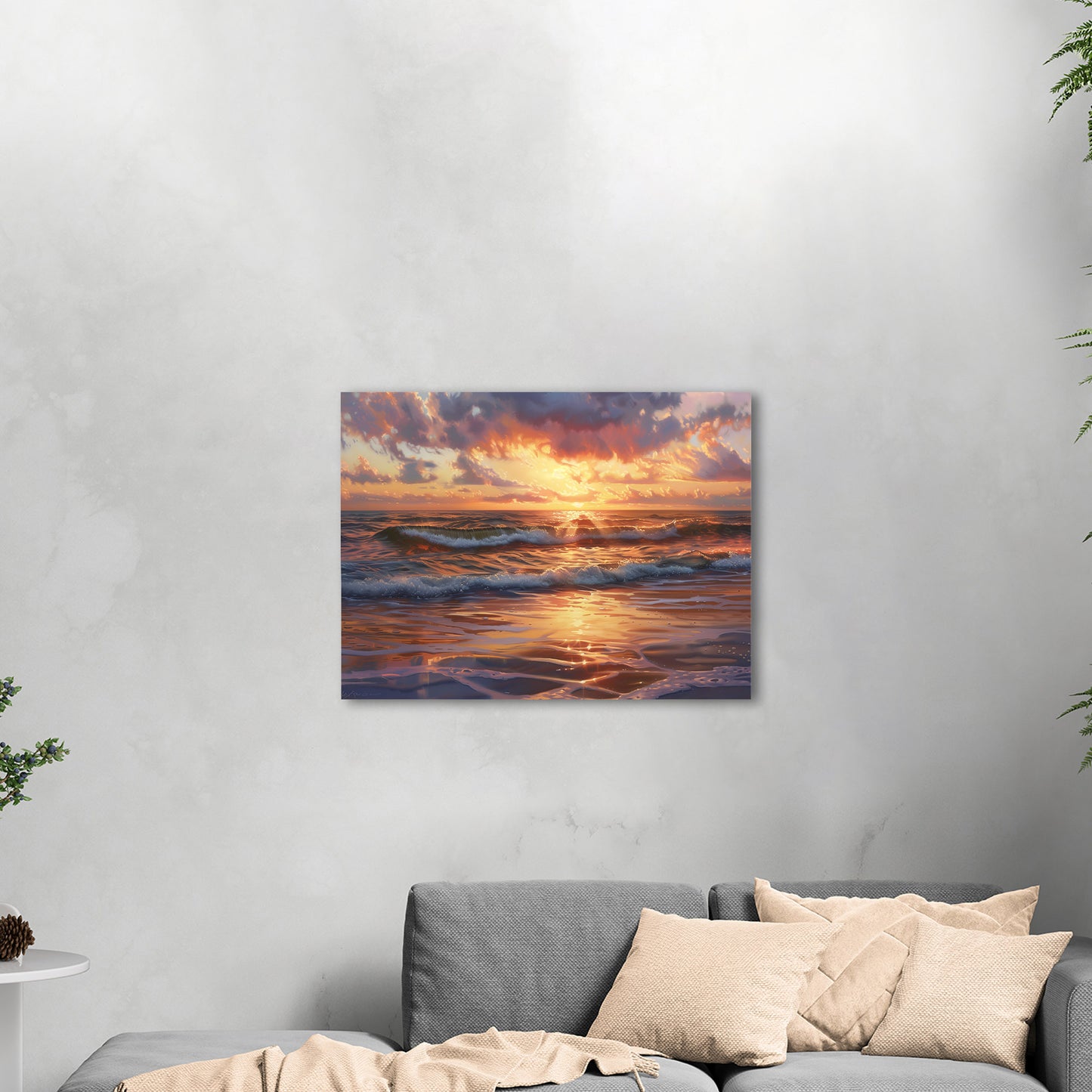 Seascape art piece capturing coastal tranquility - Coastal serenity Sunset Bliss