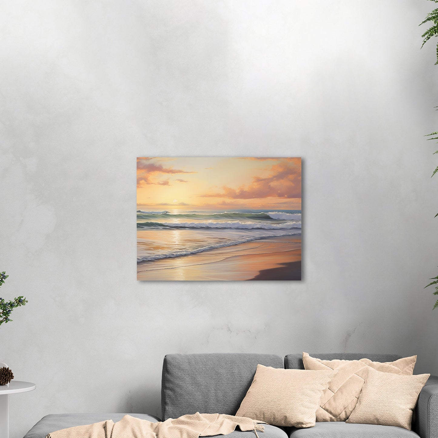 Coastal Beach Painting at Sunset - Golden Coast Sunset Serenity