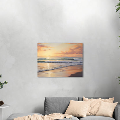 Coastal Beach Painting at Sunset - Golden Coast Sunset Serenity