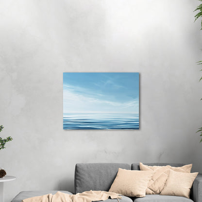 Minimalist abstract brush stroke painting of ocean and blue sky - Serenity Sky Vision