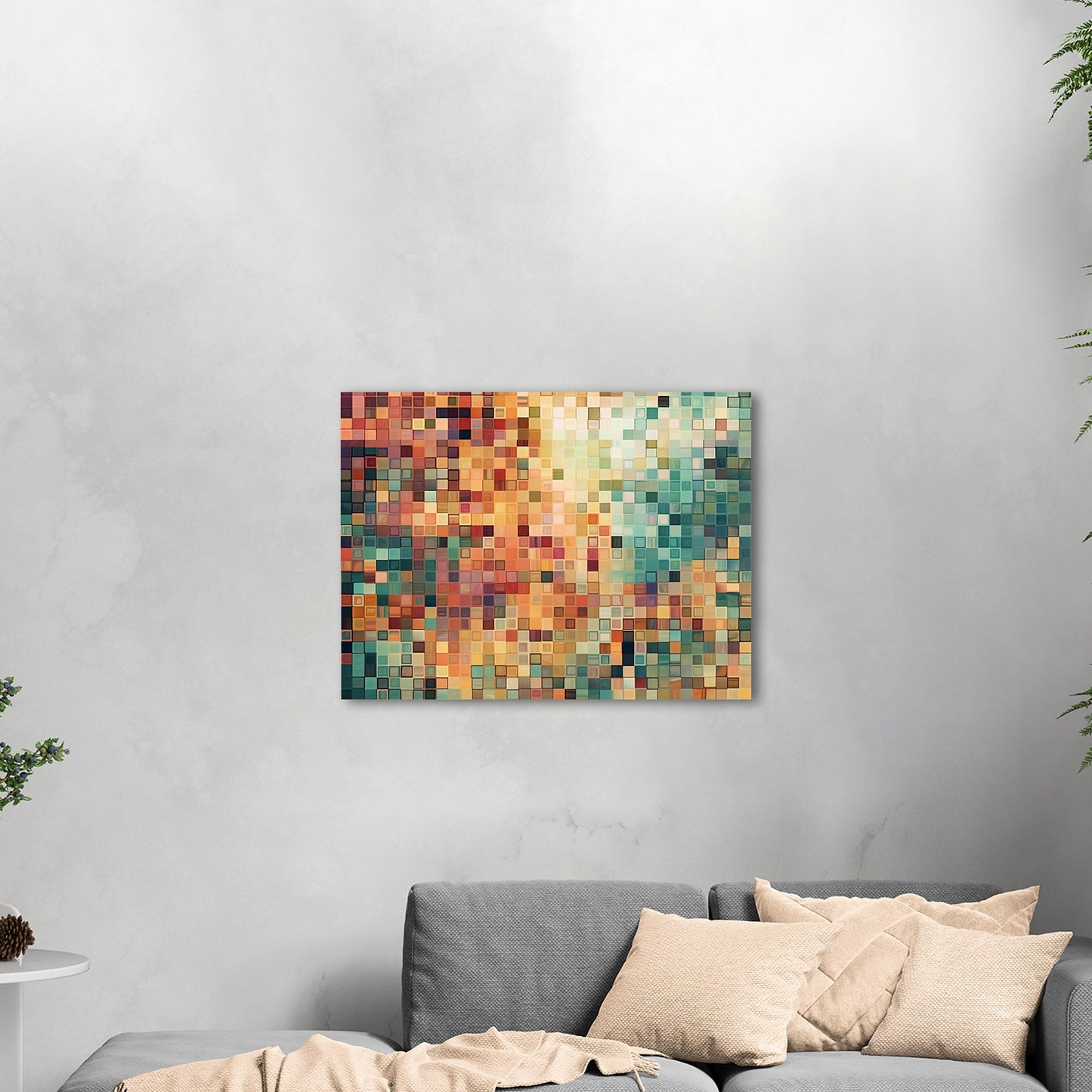 Abstract Geometric Squares Painting - Retro Pixelated Geometric Flare