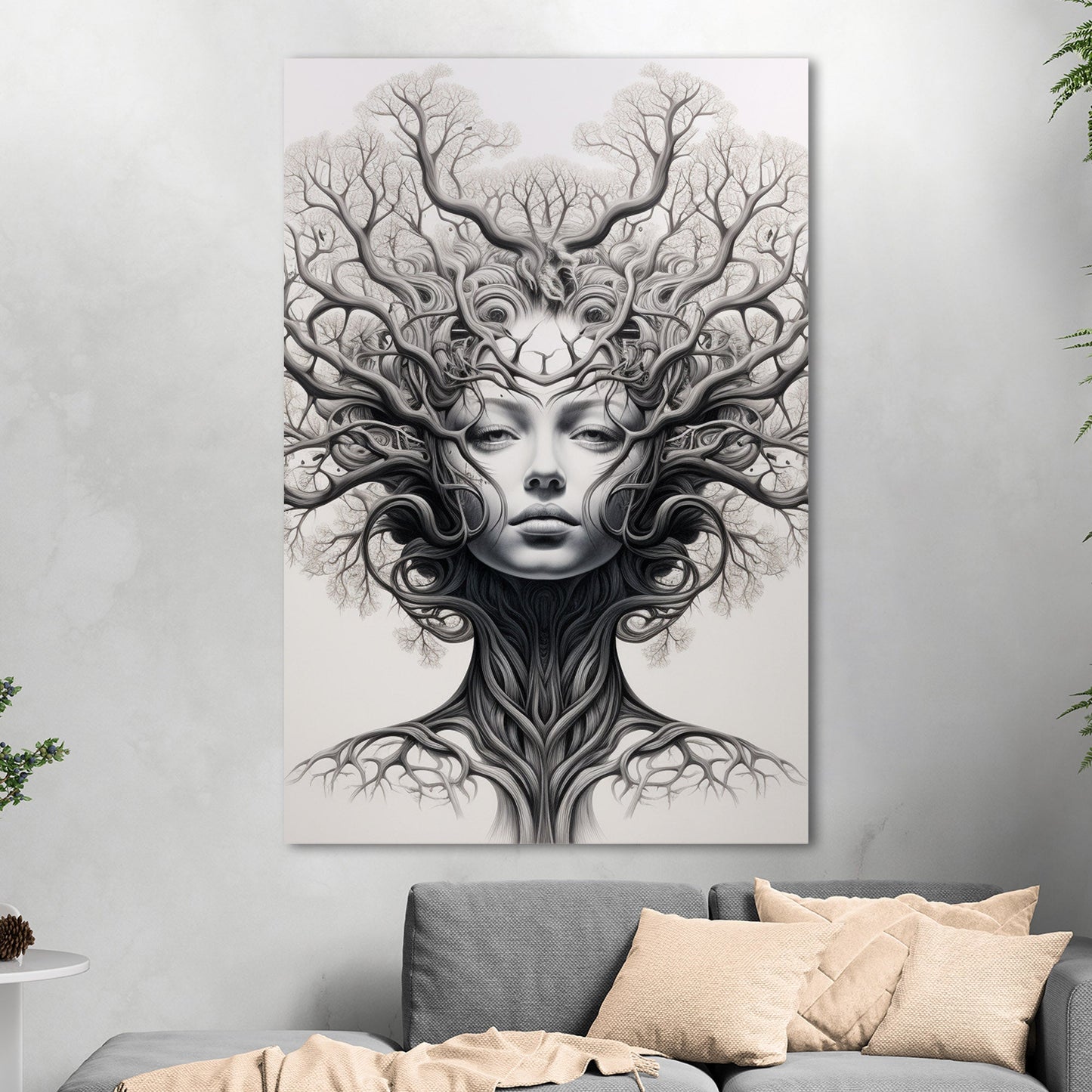 Sleek black and white tree artwork, elegance - Botanical Noir