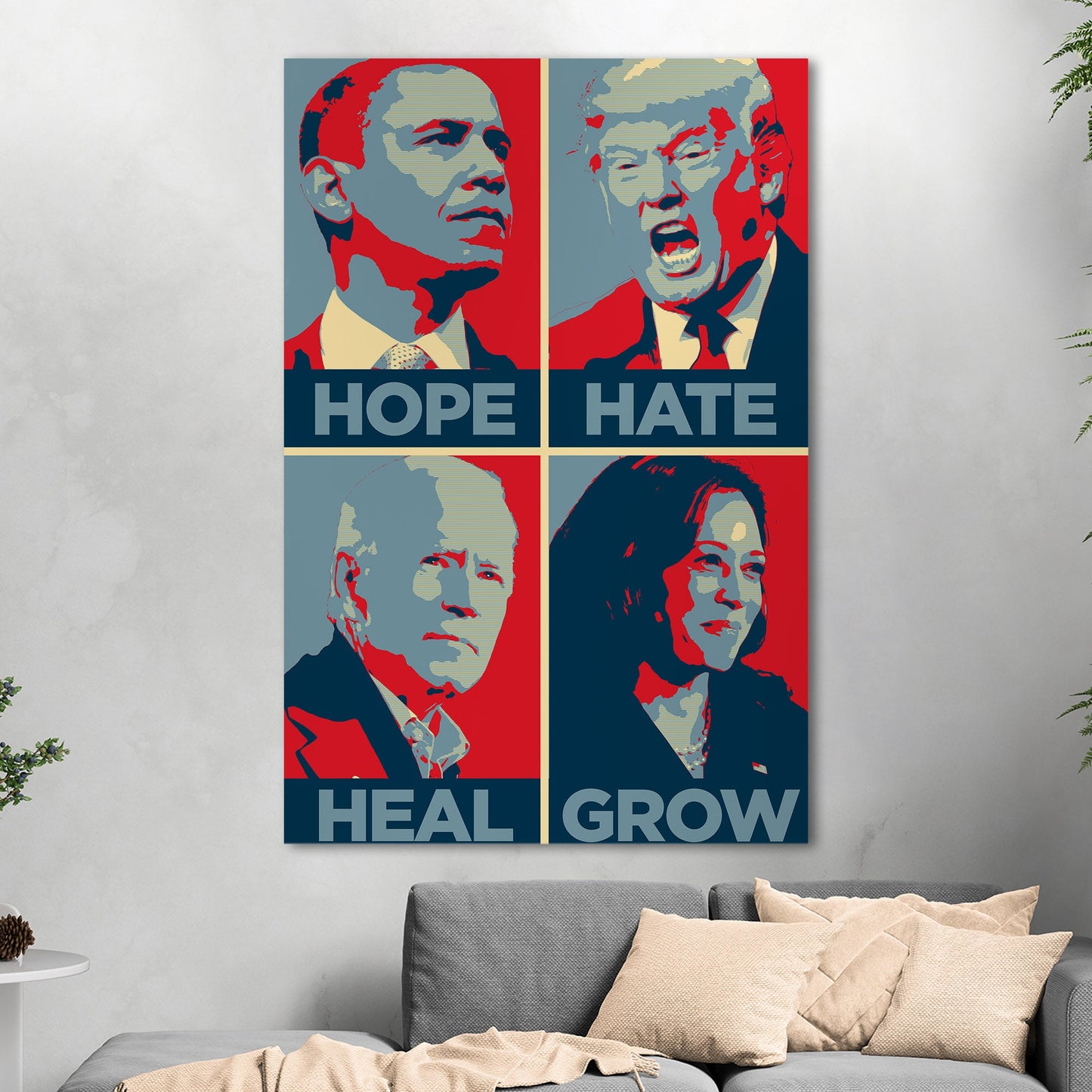 Obama, Trump, Biden, Harris - Hope, Hate, Heal, Grow Hope-style Poster 2024 Presidential Election