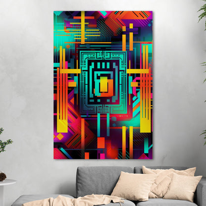 Retro Art Deco Inspired Abstract Digital Render - Neon Galactic Rhythm