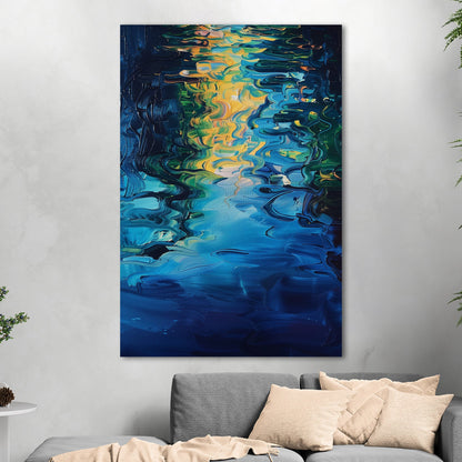 Mesmerizing abstract oil painting of water with vibrant ripples - Enchanting Oasis