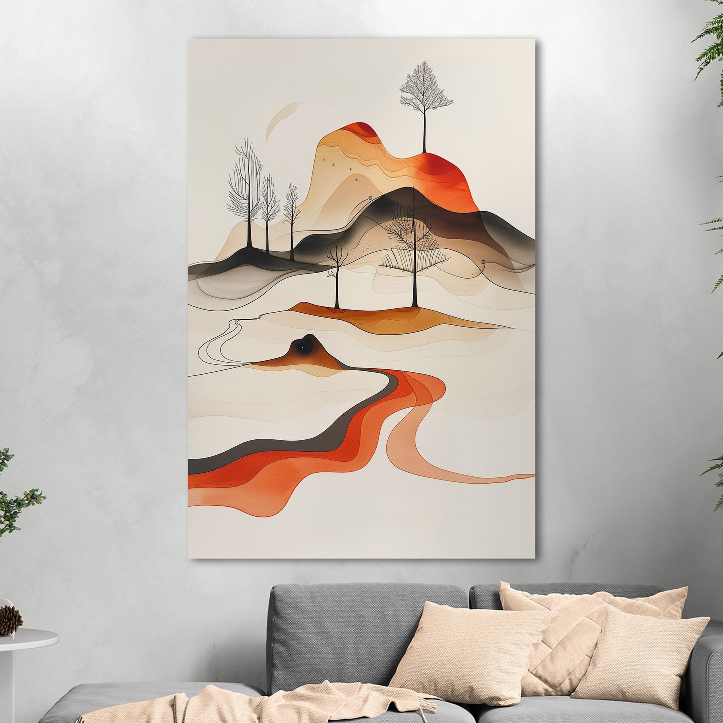 Minimalist Landscape with Hills and Trees - Enchanted Land Elegance