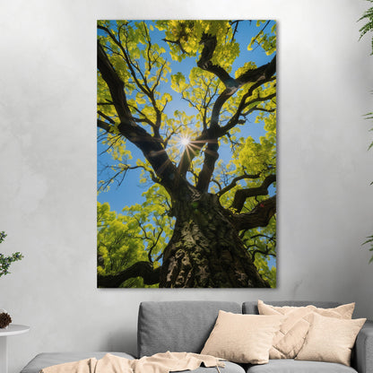 Photorealistic Tree Trunk View of Tree and Sky - Tranquil Vitality: Sunlit Tree Dream