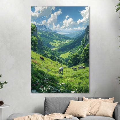 Grassland with grazing cows - Whimsical Nature Retreat