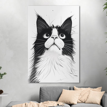 Black and White Cat Pencil Drawing - Curious Cat's Monochrome Gaze