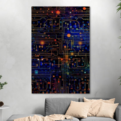 Impressionistic Circuit Board Painting - Binary Circuitry Revival