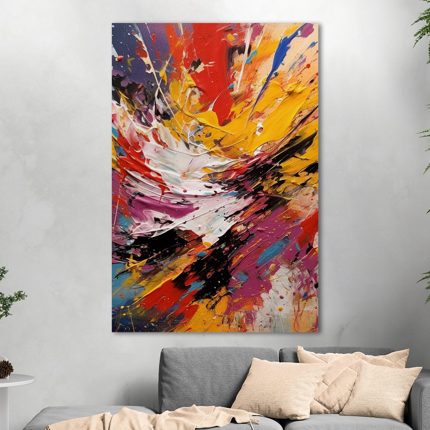 Vibrant abstract art piece with paint splatters - Eclectic Dream