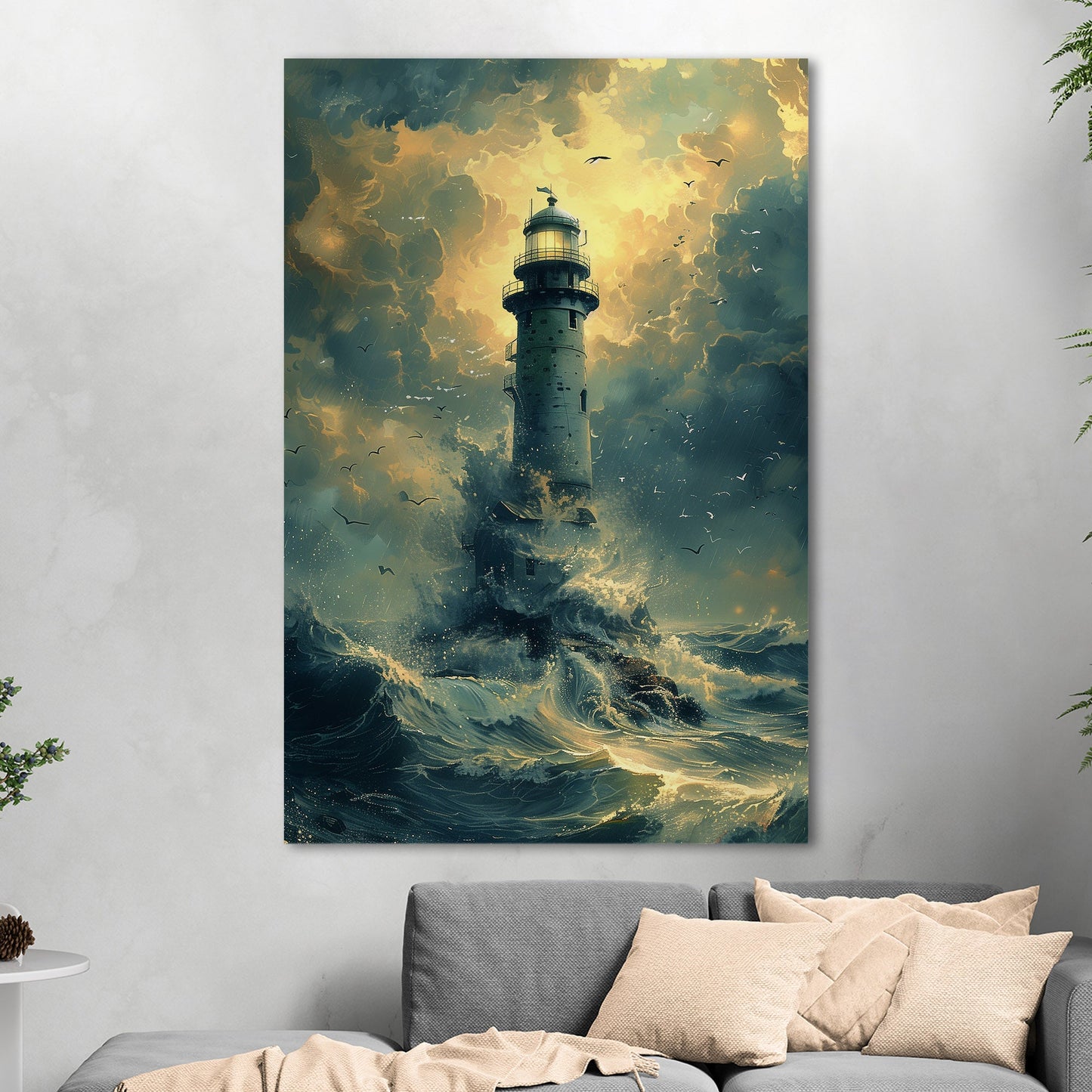 Handmade coastal lighthouse artwork - Illuminated Tranquility