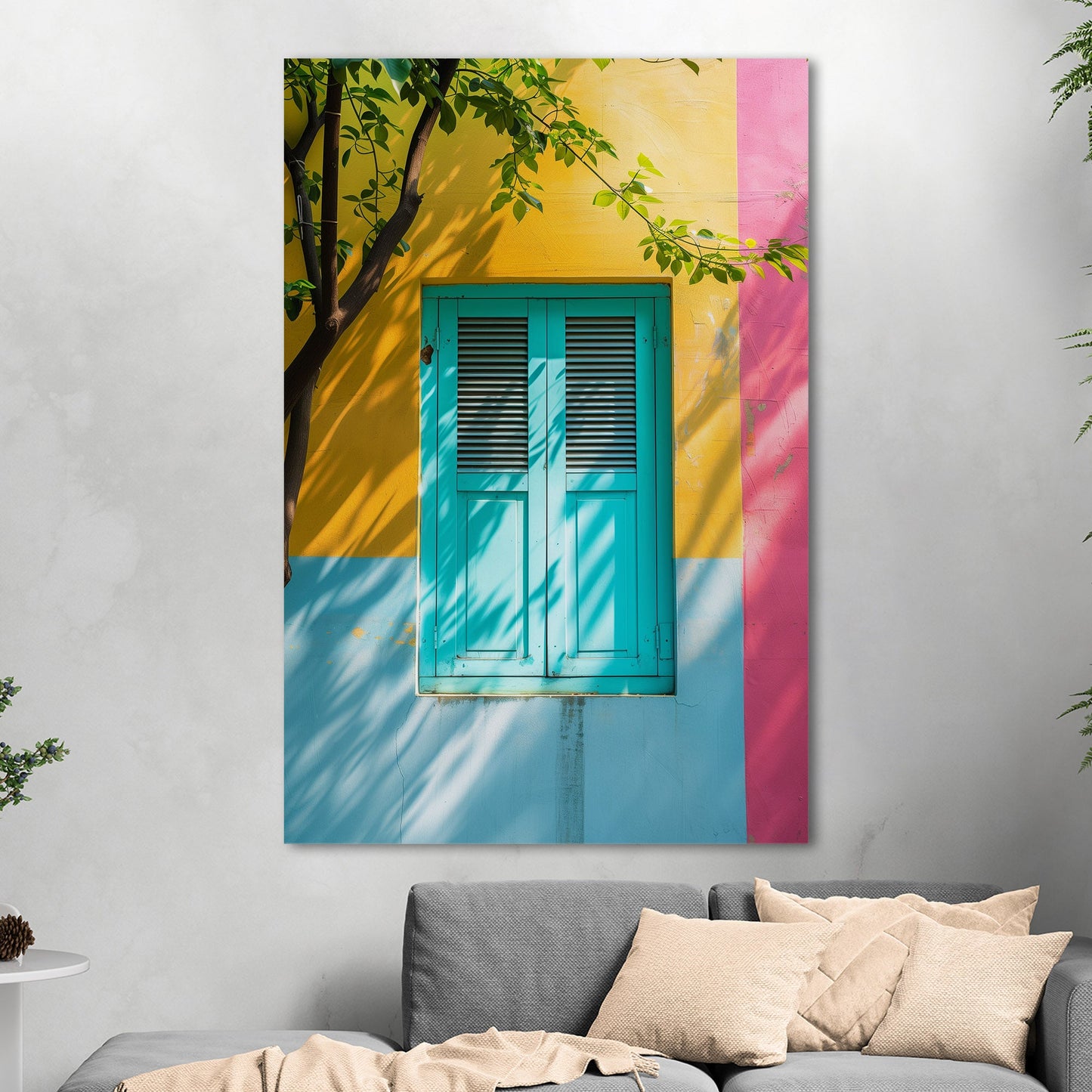 Stylized Window Shutters in Multi-Colored Wall - Elegant Aura