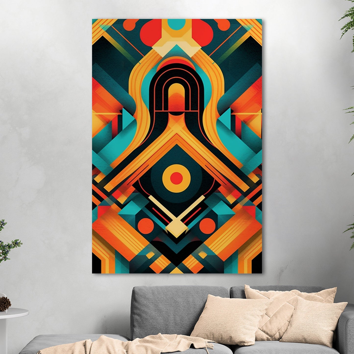 Art Deco Style Symmetrical Abstract Colorful Digital Render - Vibrant Textile Dance