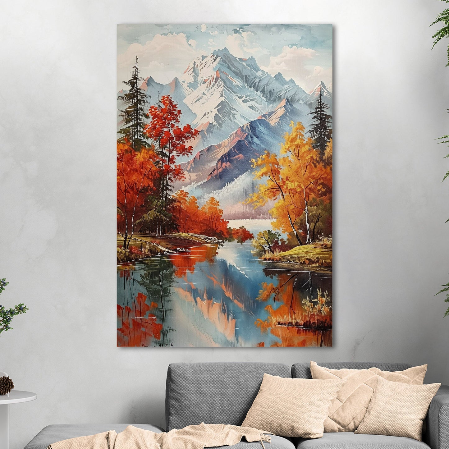 Vintage Mountain Landscape Painting - Enchanted Wilderness Retreat