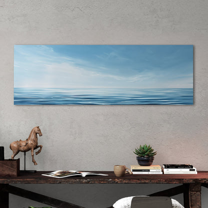 Minimalist abstract brush stroke painting of ocean and blue sky - Tranquil Serenity