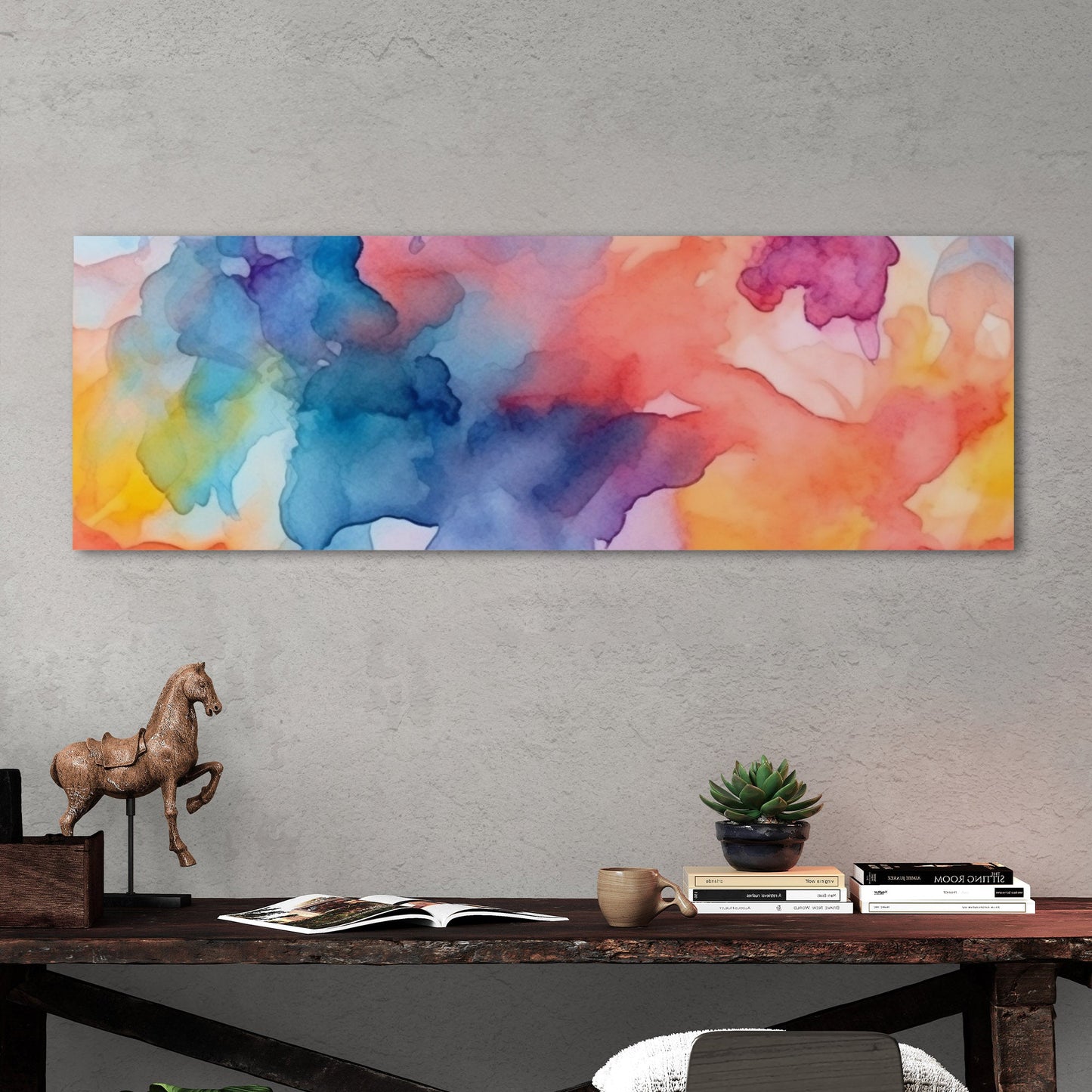 Multicolor Watercolor Painting of Intermingled Color - Vivid Flowing Spectrum