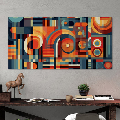 Geometric Shapes Abstract in Blues and Oranges - Geometric Illusion Harmony