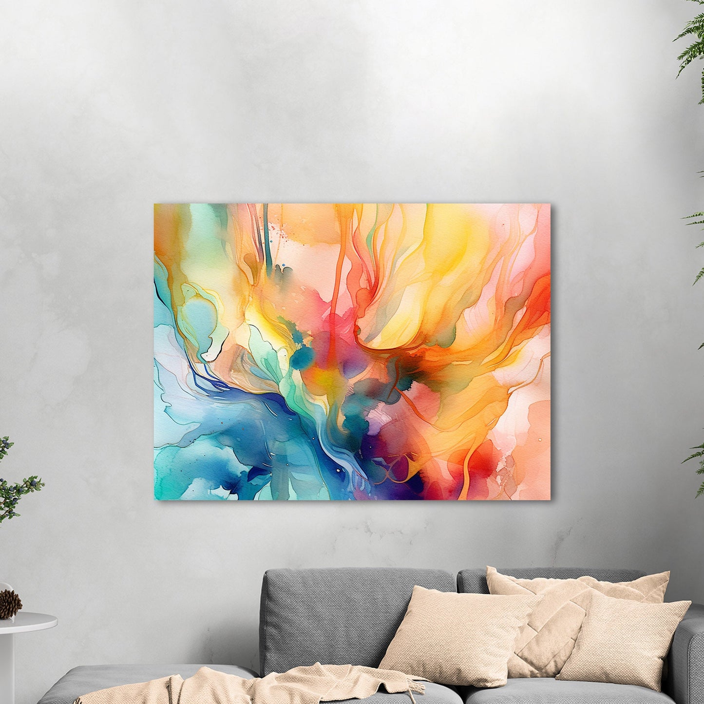 Watercolor Vibrant Multicolor Abstract - Flowing Color Symphony