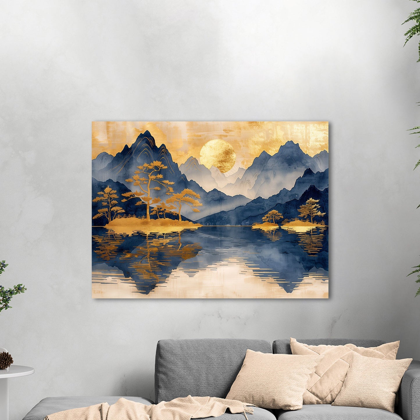 Golden Serenity: Mountains and Pavilions