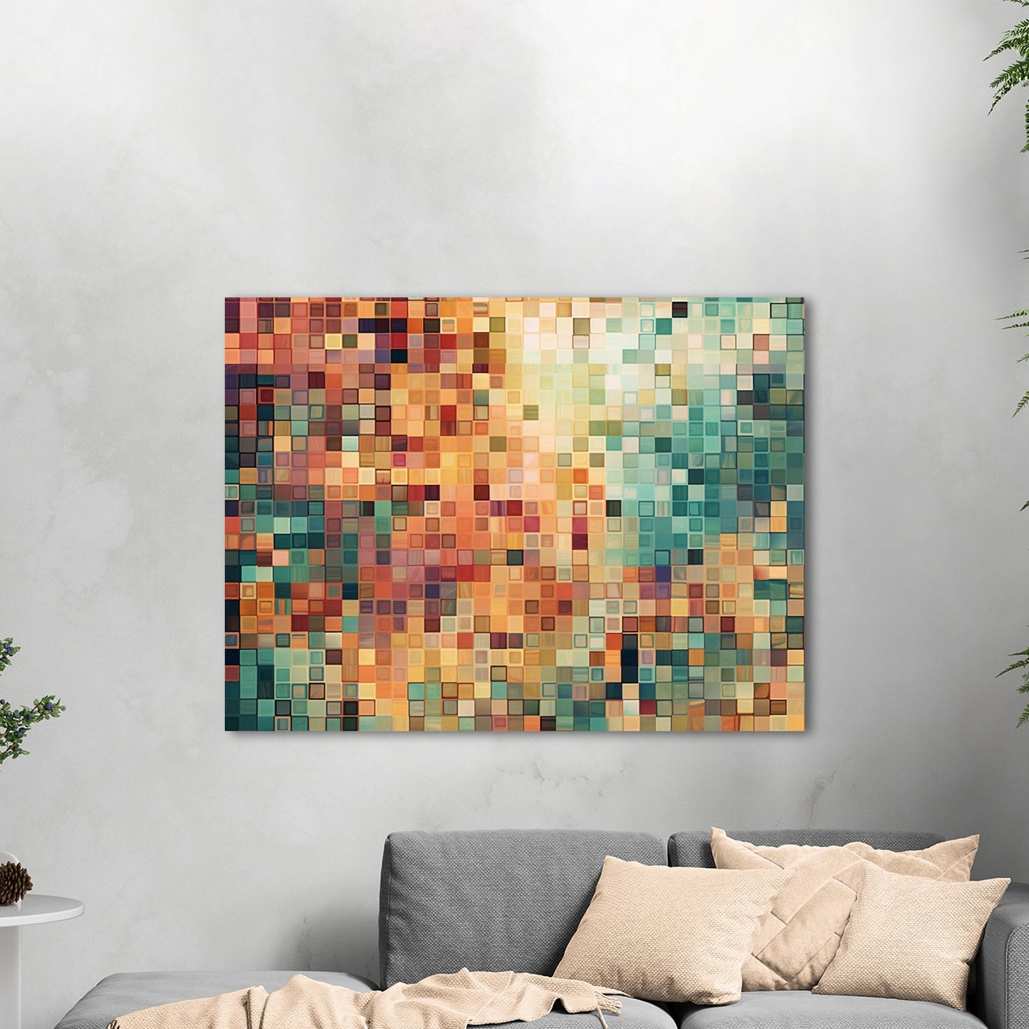 Abstract Geometric Squares Painting - Retro Pixelated Geometric Flare