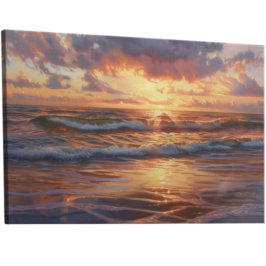 Seascape art piece capturing coastal tranquility - Coastal serenity Sunset Bliss