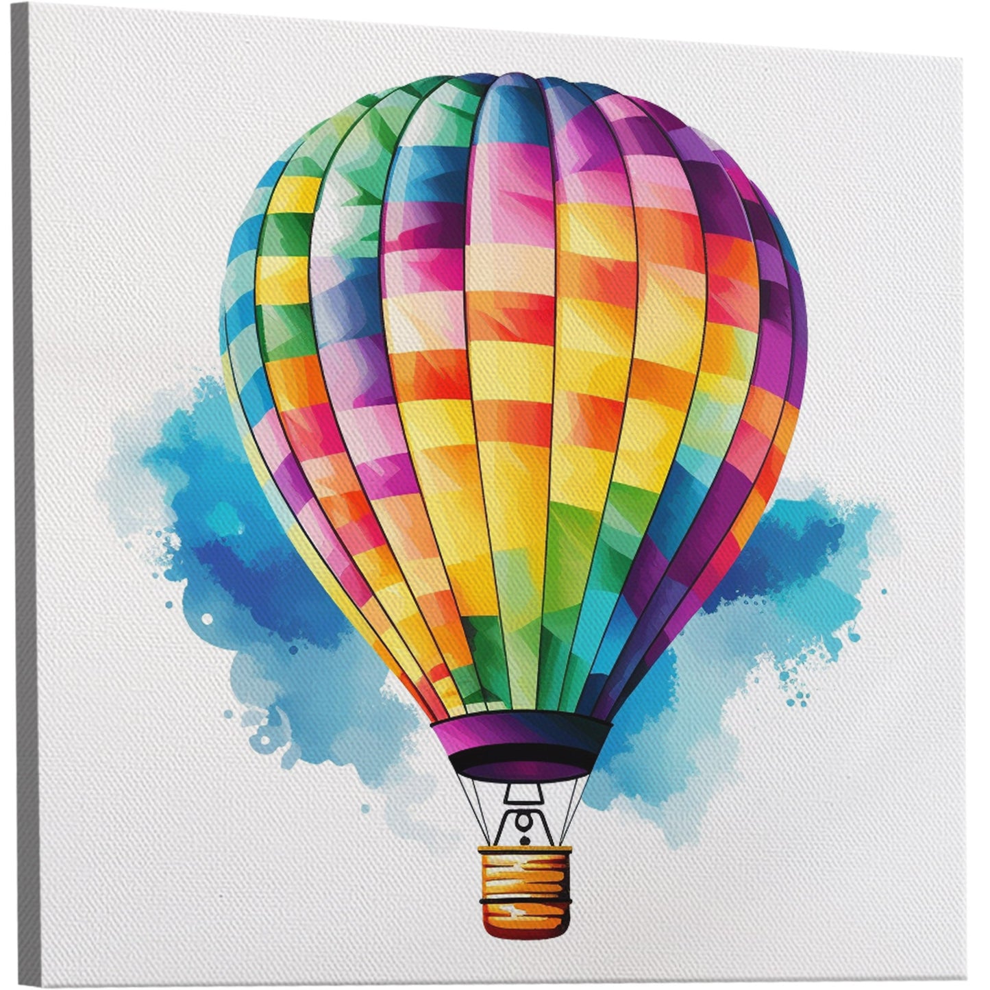 Colorful Hot Air Balloon Wall Art with vibrant balloon against a white background