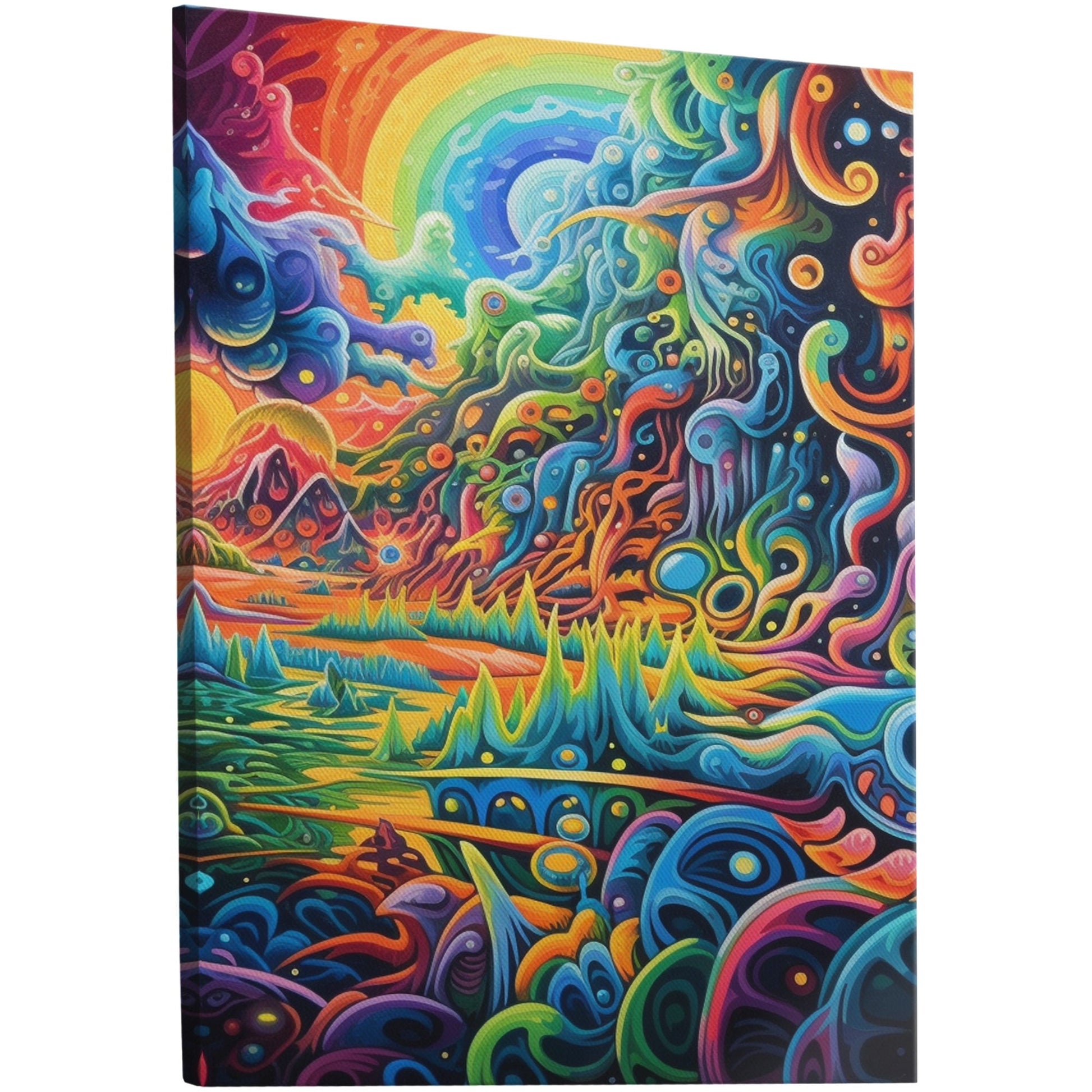 Mesmerizing Industrial Revolution airbrush painting with vibrant psychedelic patterns in kaleidoscopic colors. Handmade with love