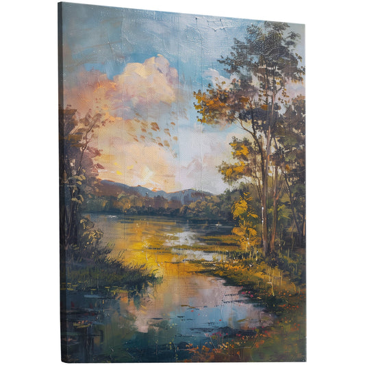 Traditional Landscape Painting of Lake and Woods - Degas-inspired Landscape