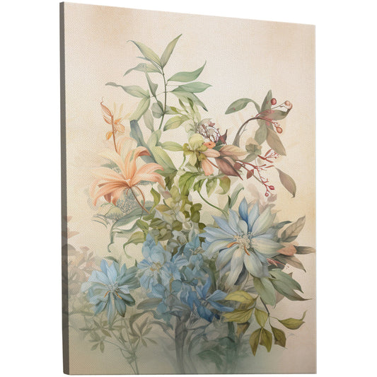 Colonial crayon botanical mural art with vintage charm