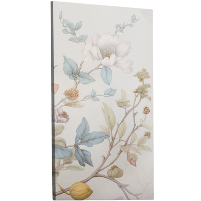 Whimsical pastel botanical mural hand-painted on white background exudes detailed charm with floral motifs & underwater-inspired color palette - ideal for adding vintage elegance & calming atmosphere to your space. Lovingly handmade nature-inspired wall art in various materials & sizes to suit every budget