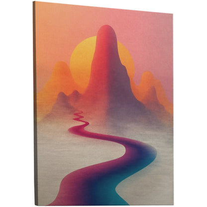 Minimalist Abstract Digital Render of Road Leading to Mountains at Sunrise - Sunburst Aspirations