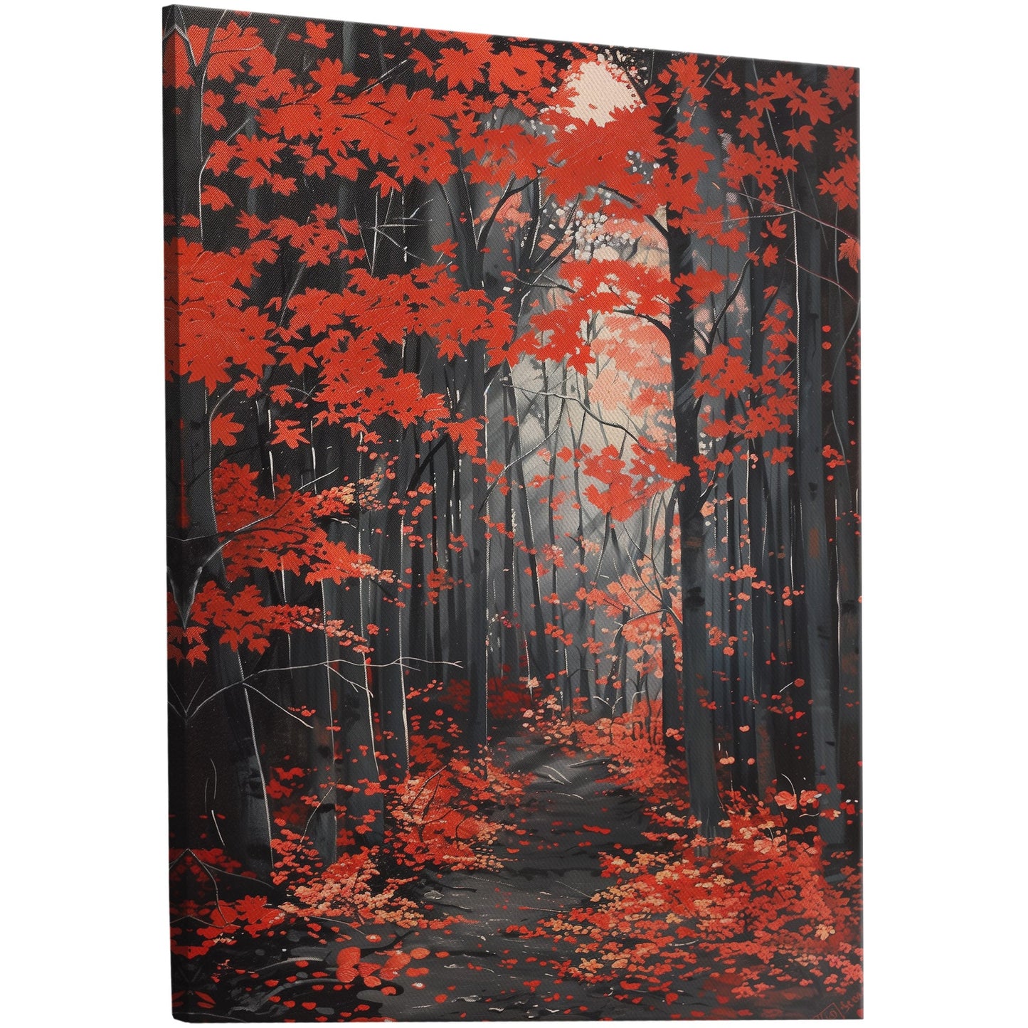 Japanese red maple grove, golden rays, handmade - Elevate Your Space