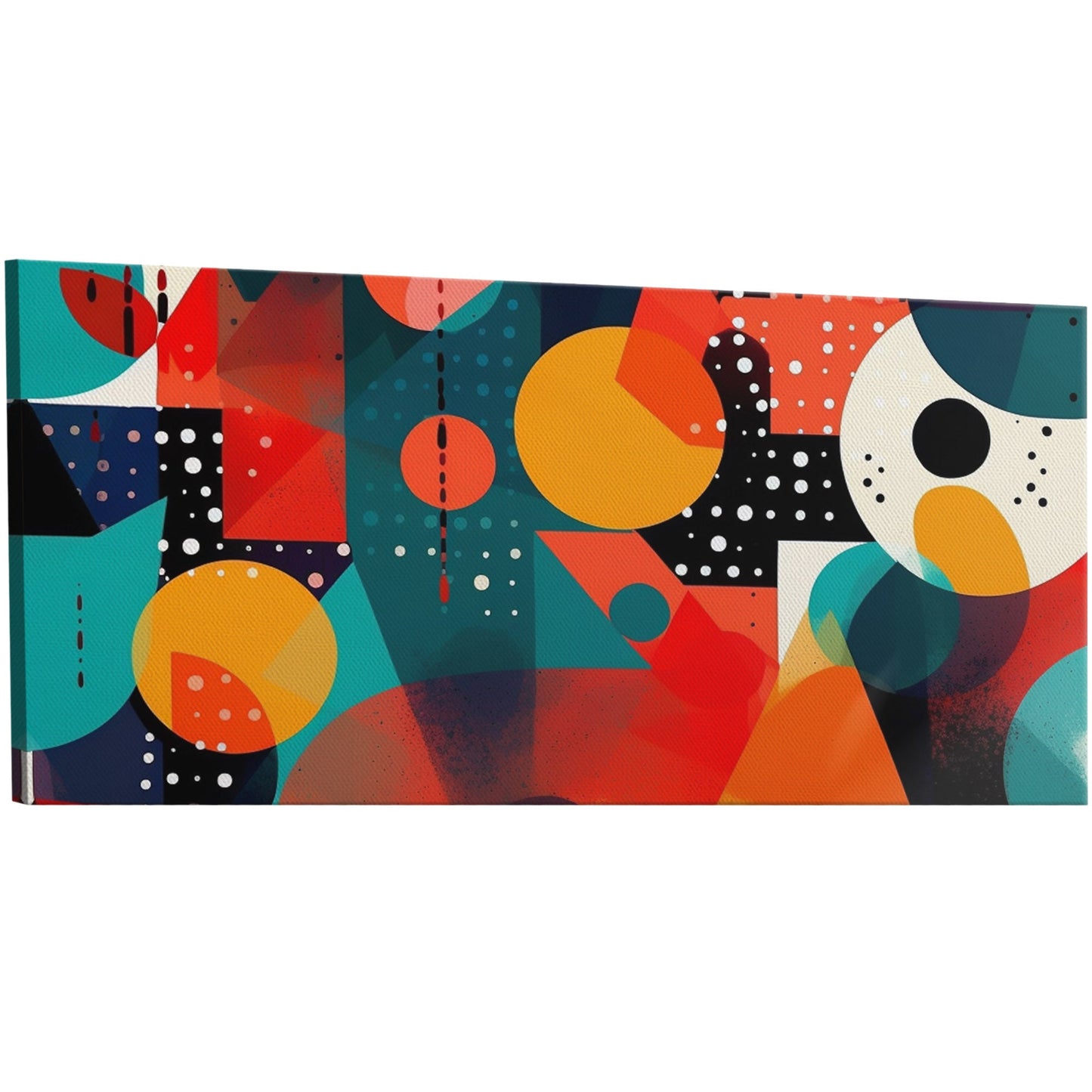 Abstract wall art piece with bold geometric shapes and vibrant colors on high-quality materials